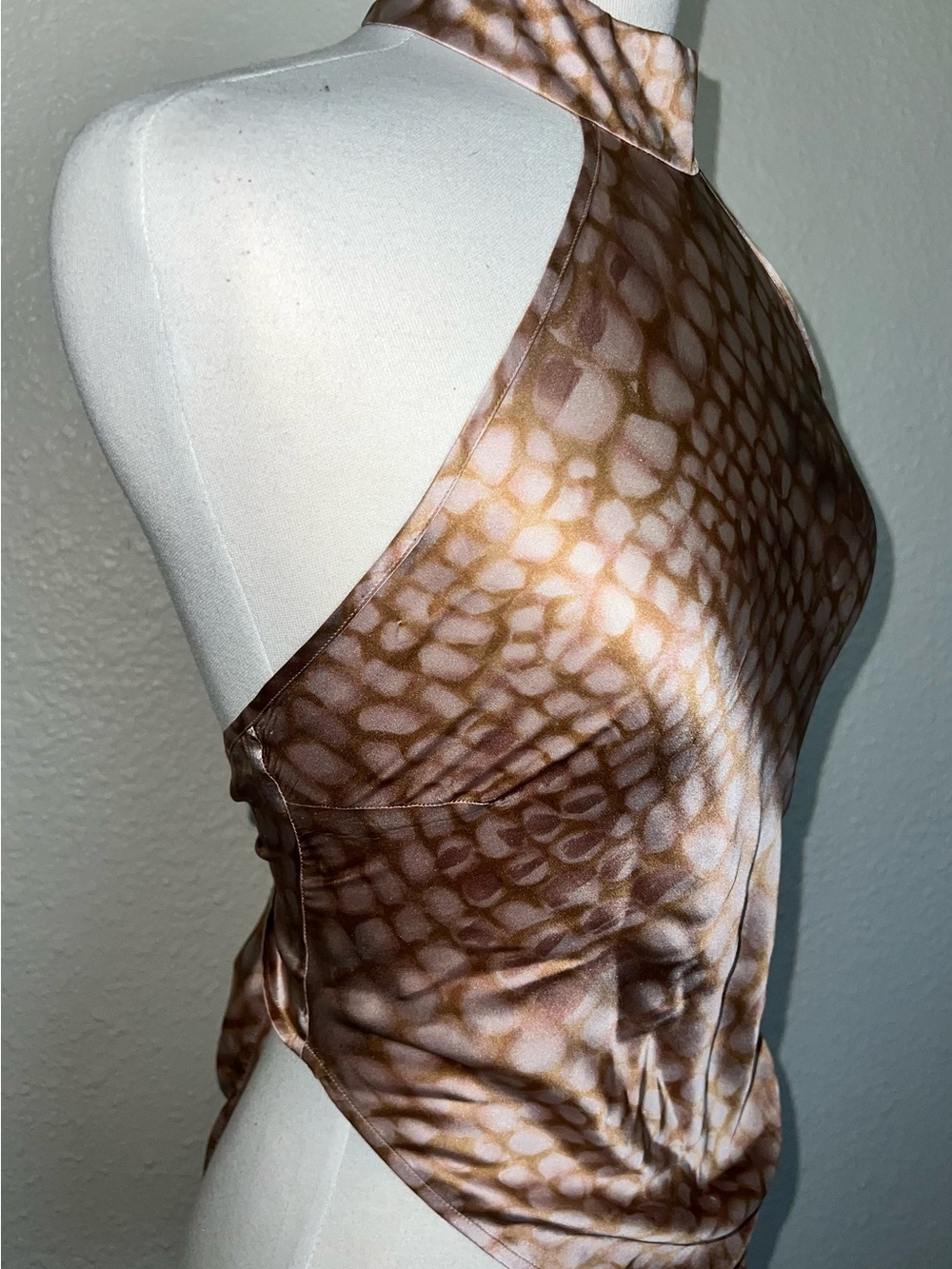 Victoria's Secret Brown Reptile-Print Silk Halter Top - Picture 6 of 10